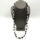 Vintage Miriam Haskell Lucite Necklace Black & White Barrel Bead Necklace 30"