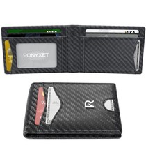 Slim Wallet Men with Money Clip Leather RFID Blocking Mens Wallet Black Carbon