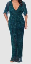 Betsy  Adam Women's Green Metallic Stretch Ruffle Long Gown Dress Sz 10