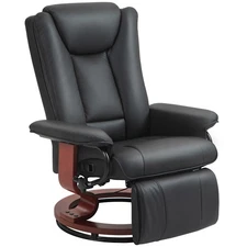 HOMCOM Swivel Recliner Chair with Footrest PU Leather Reclining Chair Black