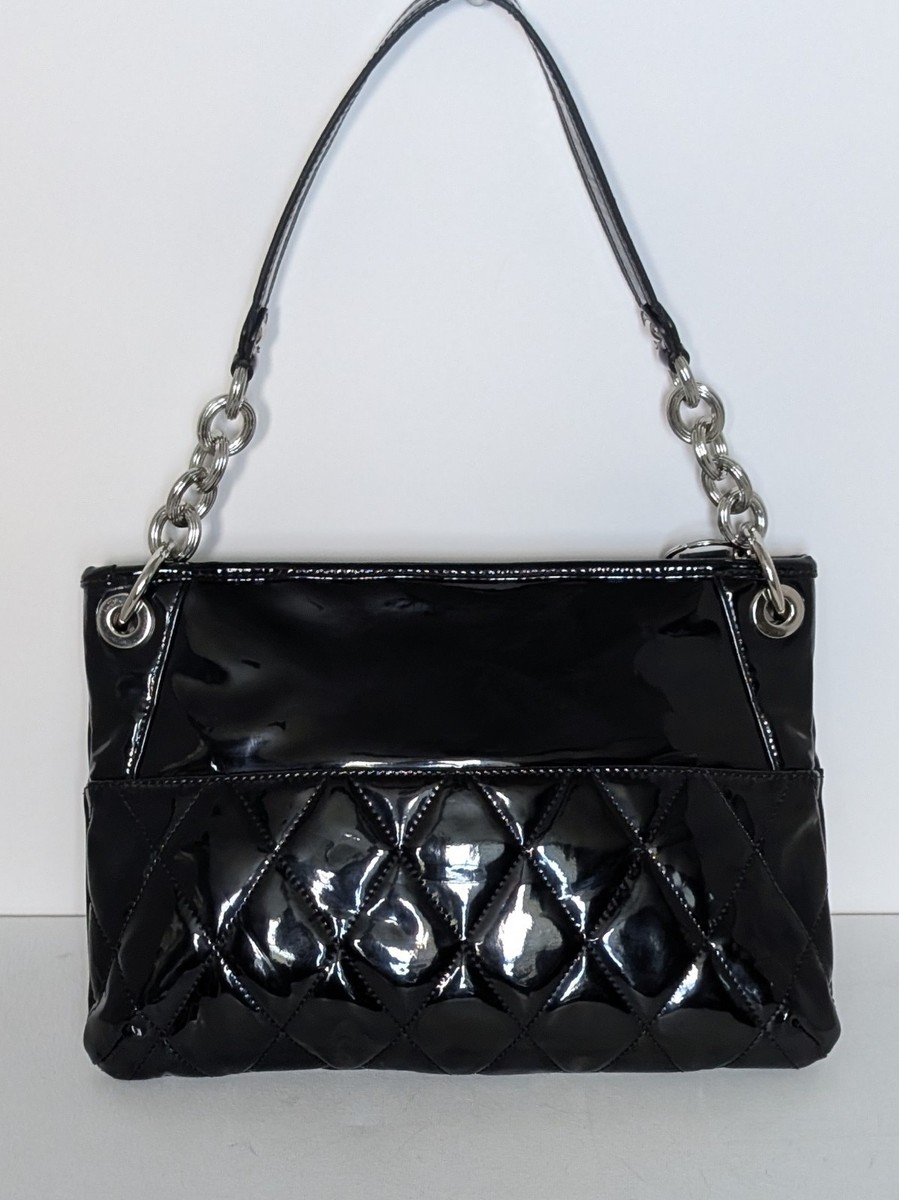 Coach Poppy Liquid Gloss Black Quilted Crossbody Bag Purse, Very