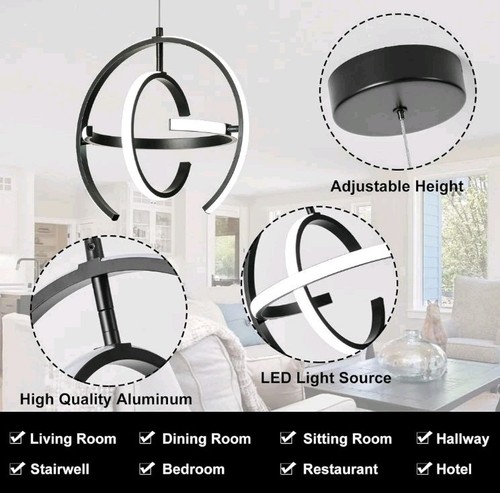 LOKUNM LED Deckenleuchte, 30W LED Kronleuchter Deckenleuchte modern schwarz Aluminium - Bild 6 von 8