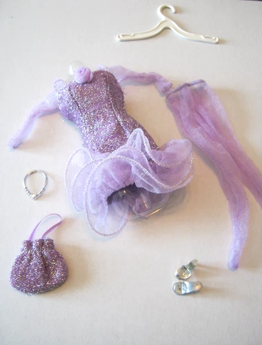 BARBIE FASHION CLOTHES ~ PURPLE/SILVER GLITTER TULLE OUTFIT w/ACCESSORIES SET