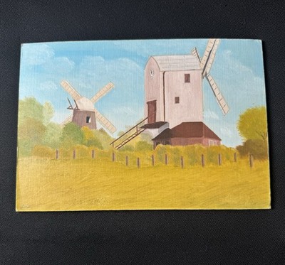 Original signiertes Acryl Gemälde Windmühle Bauernhof Szene ungerahmt
