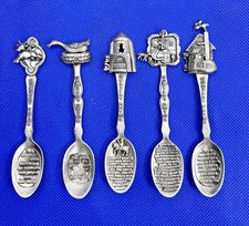 Lot of 5 Nicholas Gish Pewter Nursery Rhyme Souvenir Spoons 4-4.5" Movable Parts