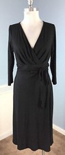 Women's 3/4" Sleeve Black Wrap Dress Talbots Waist Tie Large See Measurements