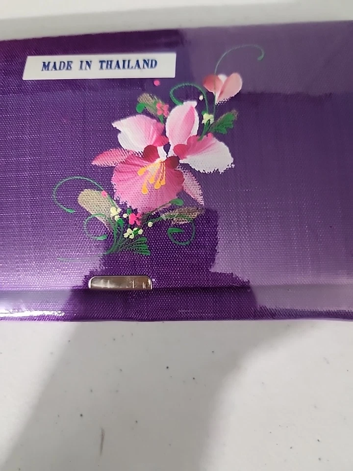 Cartera clutch de seda tailandesa para mujer púrpura hecha a mano pintada a mano Foto 2 de 3