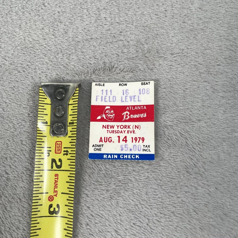 Vintage Atlanta Braves Ticket Stub Aug 14 1979 vs New York MLB Baseball Field - Image 3 of 3