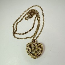 VINTAGE HEART POCKET WATCH NECKLACE 16   GOLD TONE