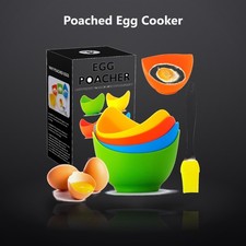 Poached Egg Cooker - Egg Poaching Cups, Non-Stick Silicone, Microwave & Stove...