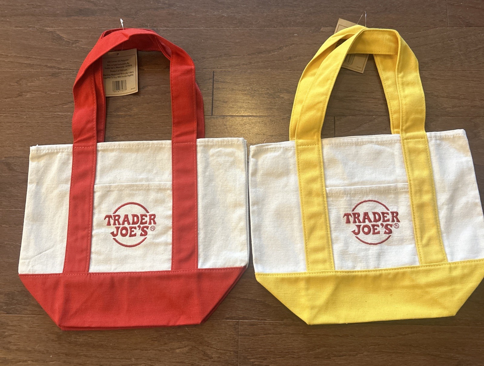 Trader Joe’s Mini Canvas Tote Bags Red Yellow New With Tags