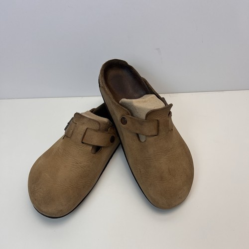 Zoccoli Birkenstock Boston in pelle oliata cognac da uomo taglia 42 rotti