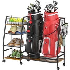 Golf Bag Storage Rack for Garage with Wheels, Organizer for Golf Bag 2 bags