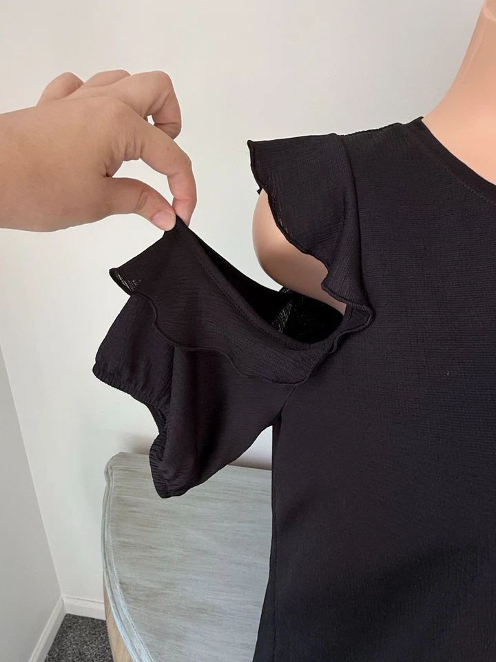 LC Lauren Conrad 连衣裙黑色露肩 XL 码换档短袖纹理 — 第 3/4 张图片