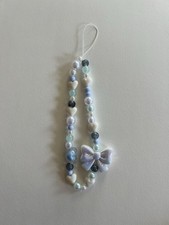 Handmade Phone Charm - Blue Coquette    , Beaded Phone Chain, Bead Phone Strap