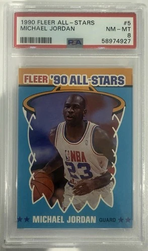 MICHAEL JORDAN 1990 FLEER ALL-STARS INSERT CARD #5 GRADED PSA 8 NM-MINT RARE WOW