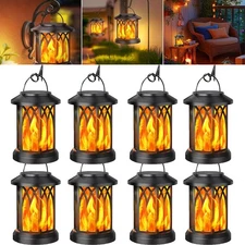 2/4/8PCS LED Flickering Flame Solar Hanging Lights Lantern Garden Pathway Lamp