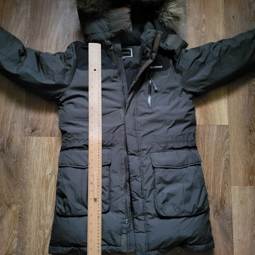 Dark Khaki Berghaus Puffer Jacket Fur Hooded Mid-length Age 15 Teenager Unisex - Picture 6 of 17