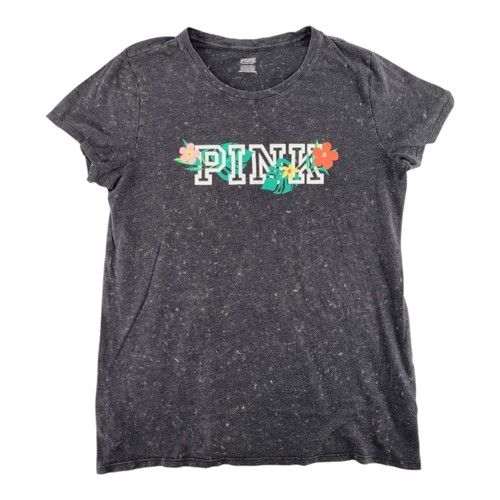Victoria's Secret PINK graues Damenshirt distressed tropisches Blumenlogo XL