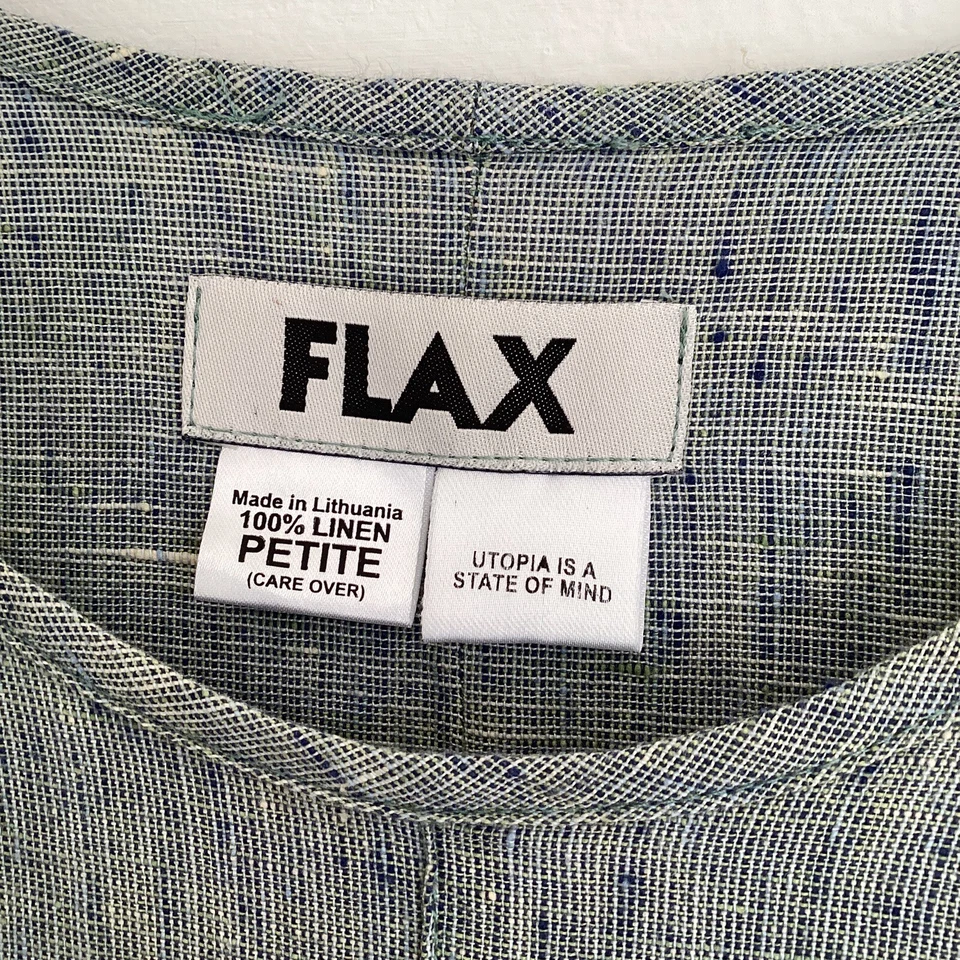 Flax tunic petite linen green long sleeved pockets lagenlook 39” chest — 第 3/4 张图片