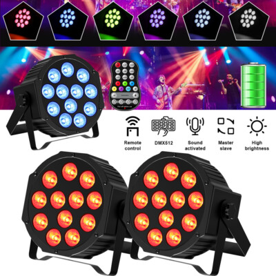 2PCS 5500mAh Akku RGBW 12 LED Disco Strobe PAR DMX DJ Bühnenlicht Show Party