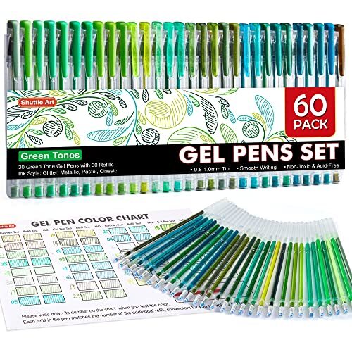 Gel Pens 30 Green Tone Gel Pens with 30 Refills for Adults 60 Pack Green Tone - Picture 1 of 8
