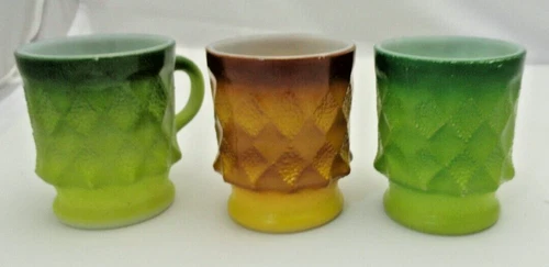 3 Vintage Anchor Hocking Fire King Kimberly Diamond Coffee Cups Mugs