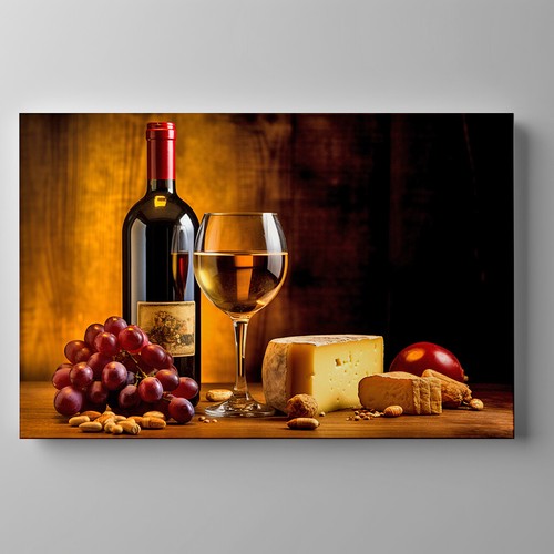 Vintage Wine Glass Bottle Cheese Winery Kitchen Decor Canvas Print Wall Art - Picture 9 of 10