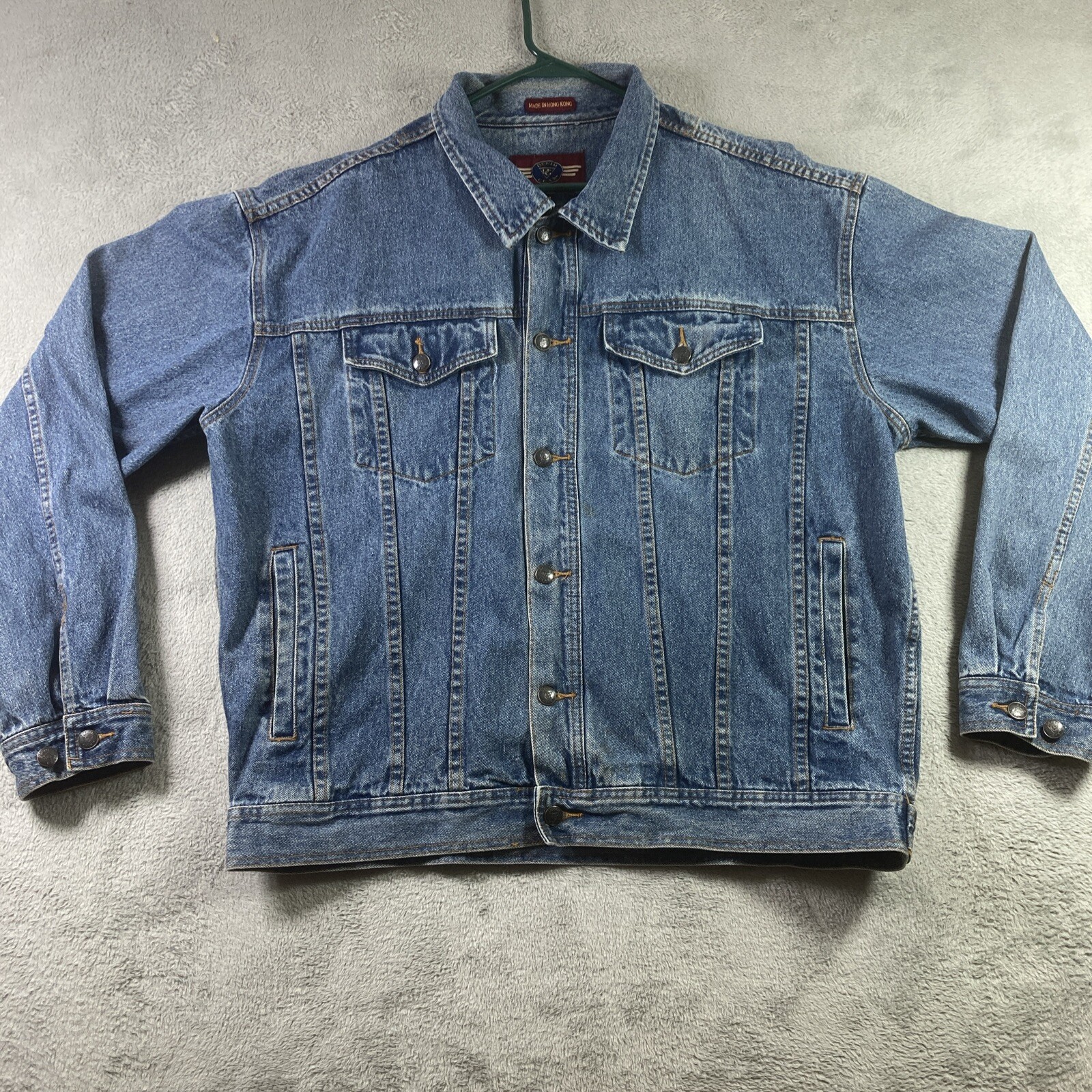 Vintage Denim Jacket Men 2XL XXL Blue Jean Trucker Western Work Button Hong Kong-image