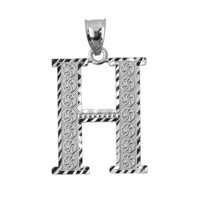 925 Sterling Silver Initial Letter H Pendant Necklace - Large