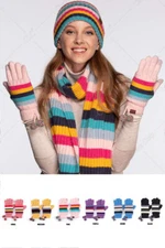 ScarvesMe C.C Winter Knit Warm Soft Multi Color Striped Double Layer Gloves