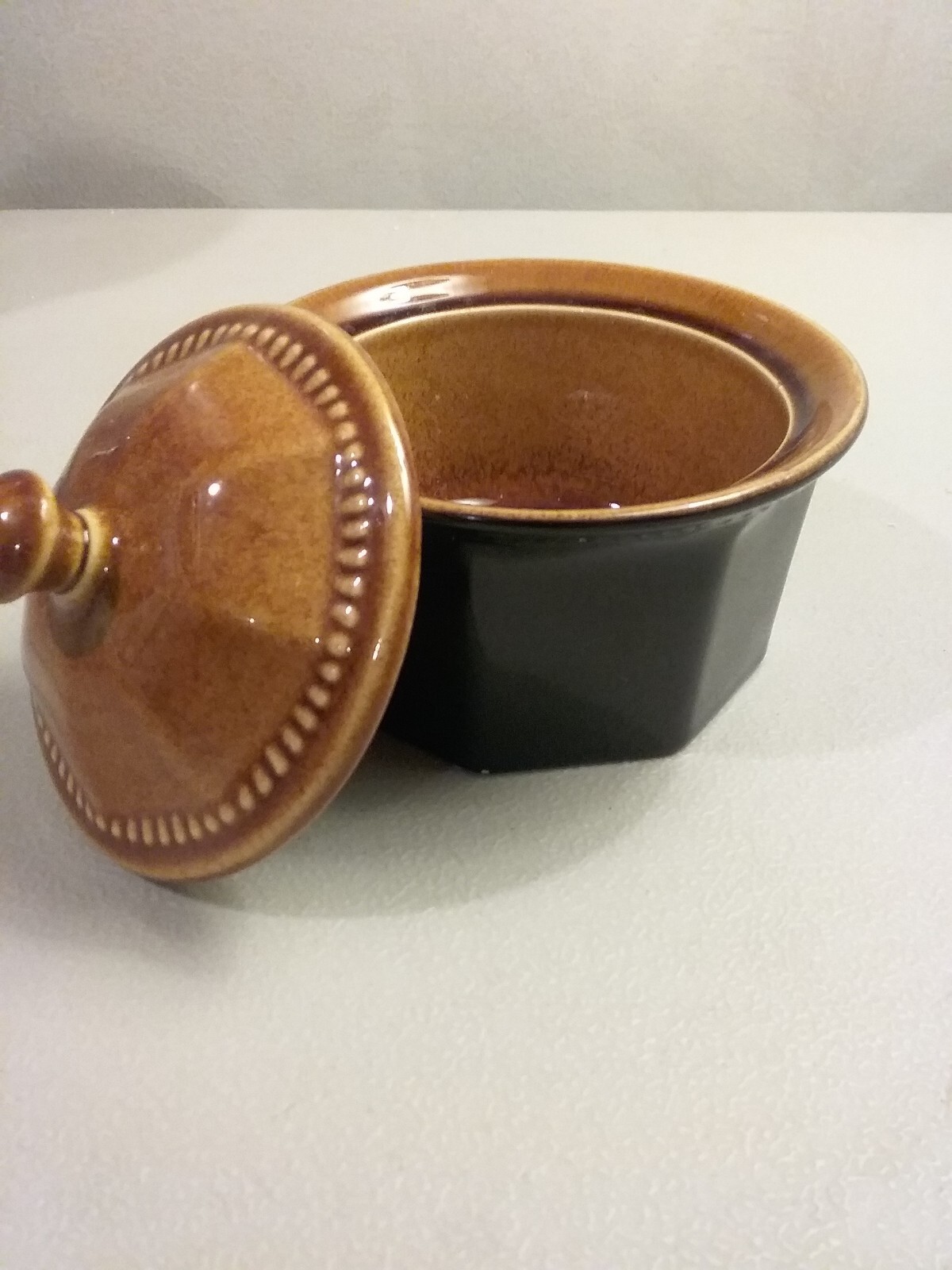 PREOWNED SEARS IRONSTONE OCTAGON AMBER SUGAR BOWL LID eBay