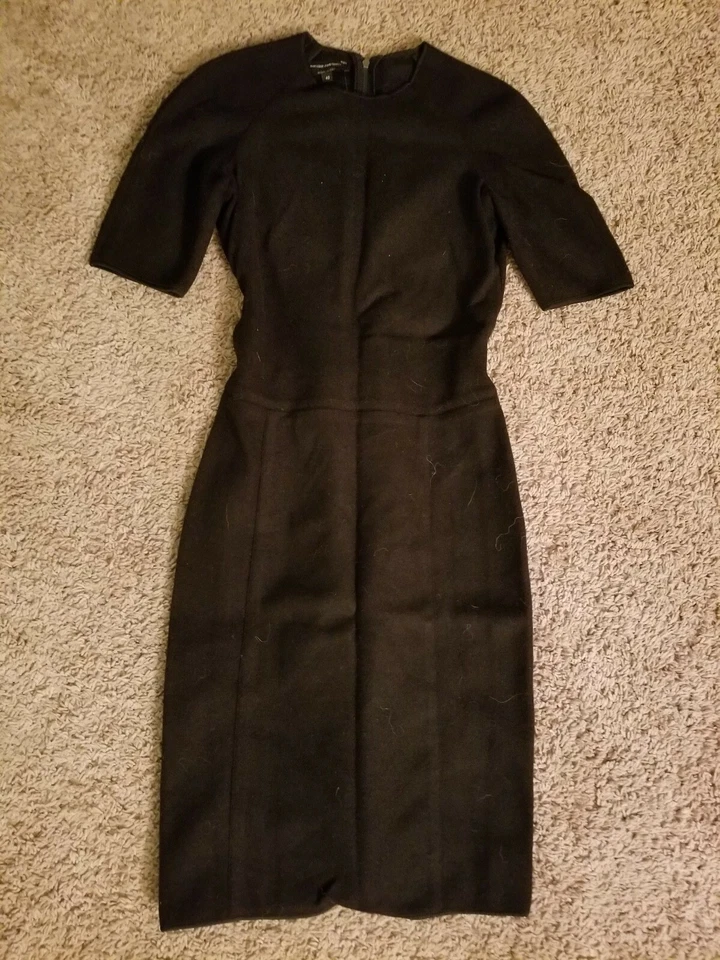 $1895 Vestido Vaina Narciso Rodriguez Negro Lana Elastizado Movible 40 Foto 2 de 3