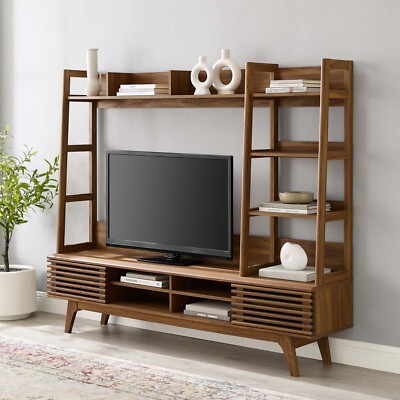 Modway Render Mid-Century Modern TV Stand Entertainment Center in Walnut