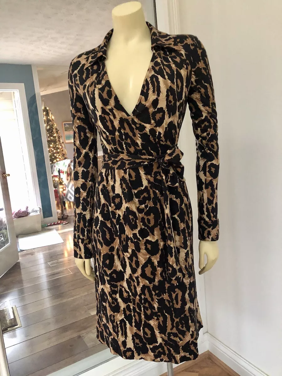 Leopard print silk wrap dress 2025