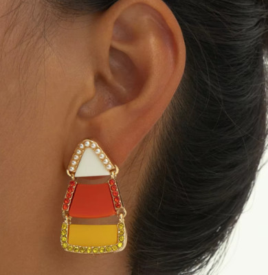 Halloween Earrings Candy Corn Earrings Rhinestone & Pearl