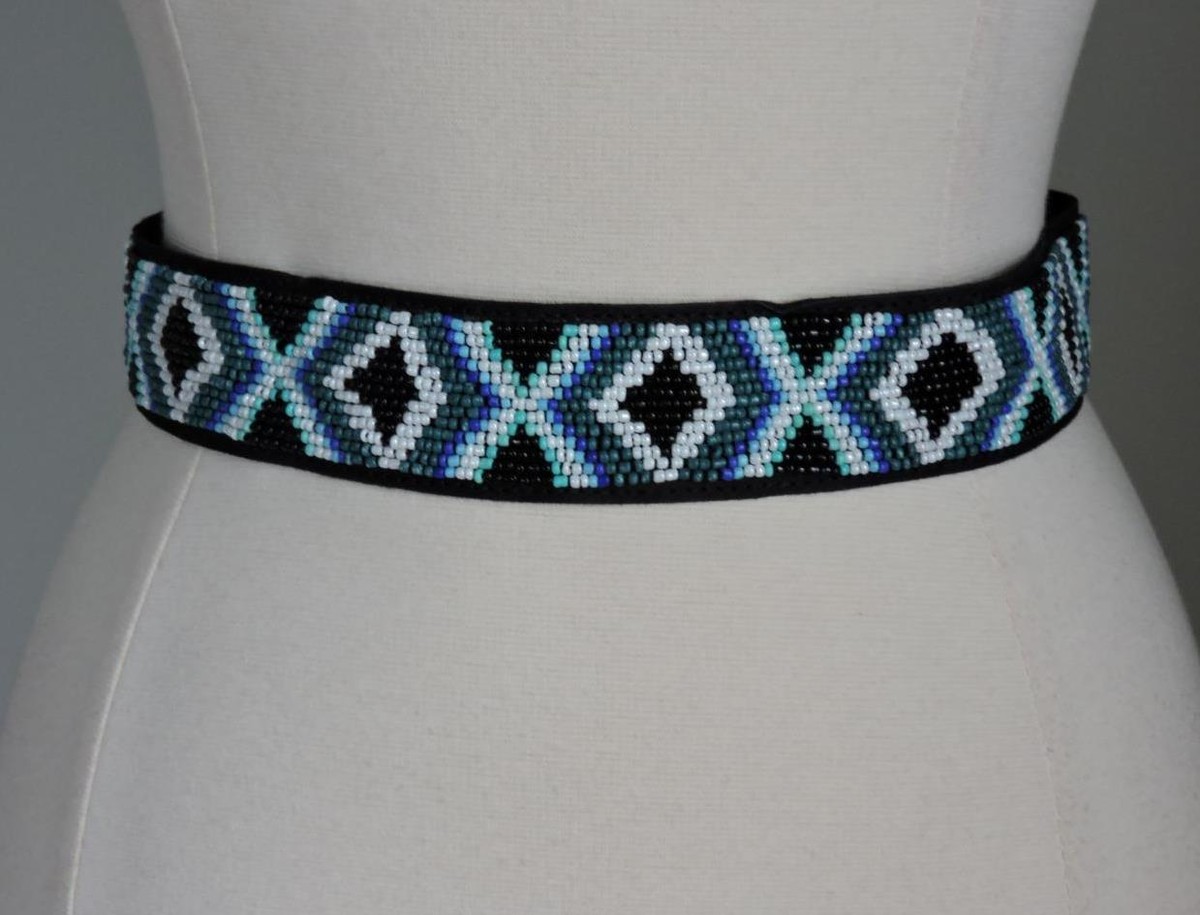 NWT WHITE HOUSE BLACK MARKET Blue & Black Beaded Tie Belt 
