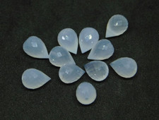 10 Pcs Natural Aqua Blue Chalcedony Tear Drop Beads Faceted Briolette 7x10MM