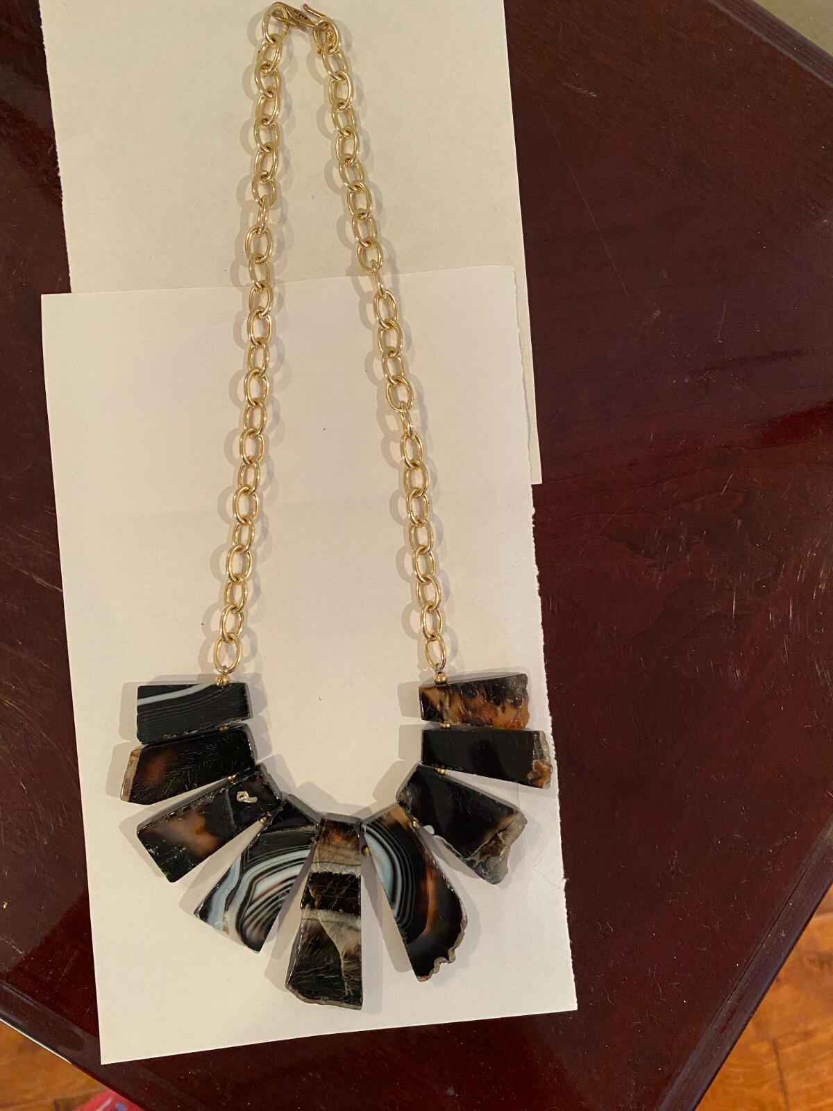 Signed Barse Black White Agate Slice Statement Ne… - image 1