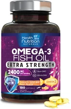 Fish Oil Omega 3 2400 mg with EPA DHA - Triple Strength Burpless Softgels