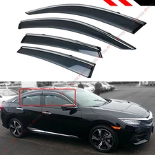 FOR 2016-2021 10TH HONDA CIVIC SMOKE TINTED WINDOW VISOR W/ CLIPS & CHROME TRIM 