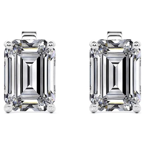JeenMata Minimalist 2 Carat Emerald Cut Moissanite Solitaire Stud Earrings In