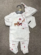 Mothercare My First Christmas Neutral Baby 3 Piece Outfit With Hat