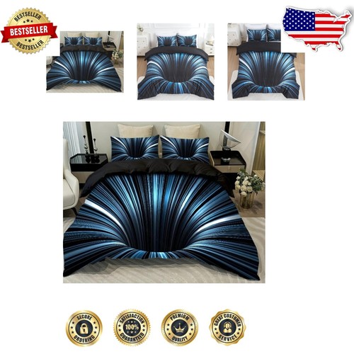 Fade-Resistant Full Size 3D Geometric Comforter Set - Cozy Blue Bedding for Kids