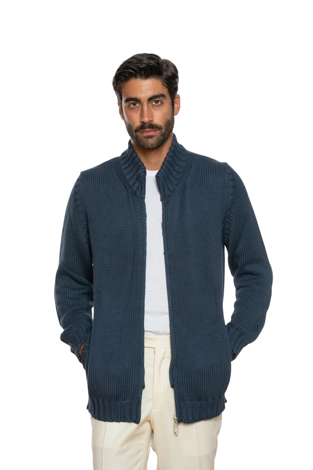 Della Ciana Cashmere Grueso Bomber Cárdigan de Ochos Algodón Grueso Oscuro Azul - Imagen 3 de 4