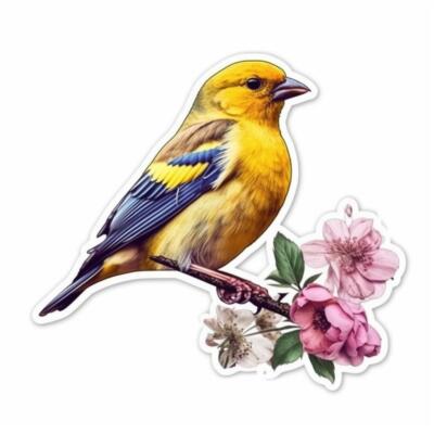 Iowa Eastern Goldfinch bird Wild Prairie Rose flower  Vinyl Decal Sticker for Ca