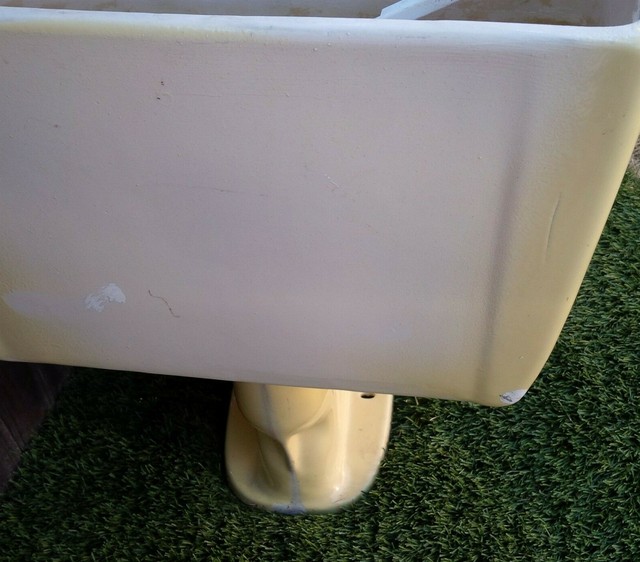 1970s Vintage American Standard Yellow 4049 Tank Toilet Wear Stains