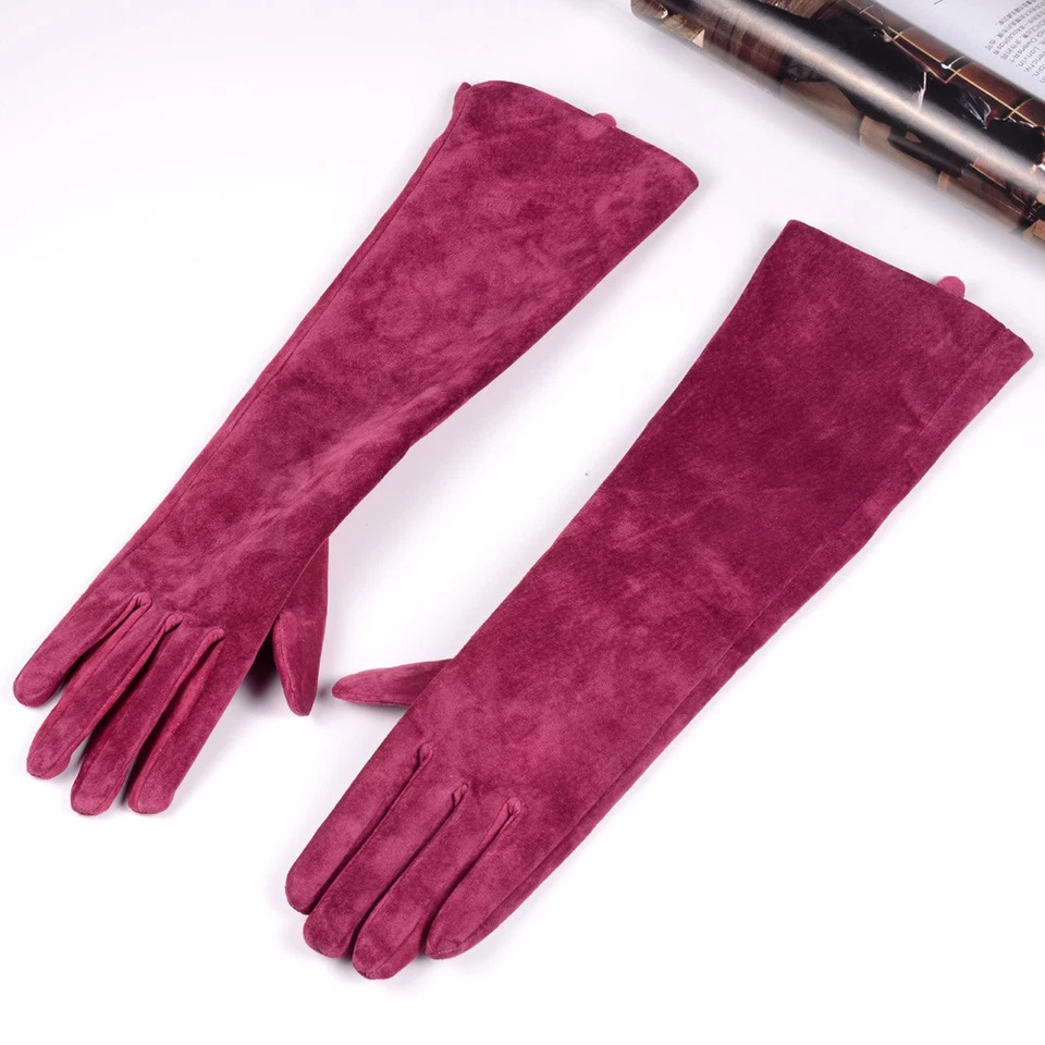 40cm Women's Real Suede Velour Leather Elegant Party Evening Opera/Long Gloves - Image 2 of 4