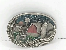 Belt Buckle Farm Scene Tractor Barn Vintage 1982 The Great American Buckle Co. 