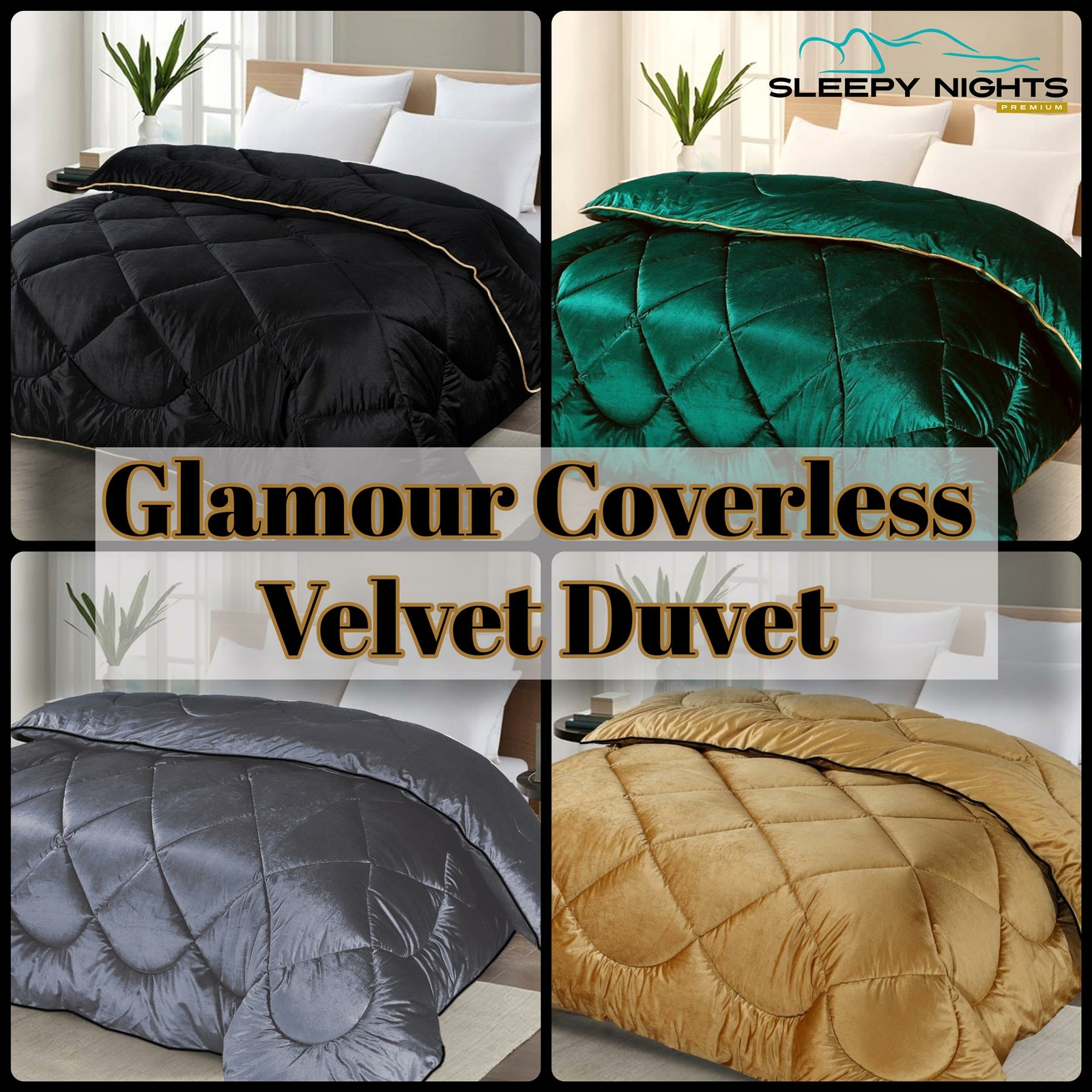 Glamour Opulent Coverless Velvet Duvet Heavy 13.5 Tog Black Gold